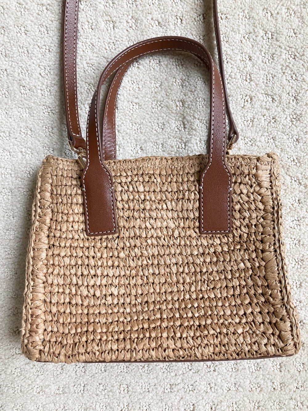 J. Crew Palma Top-Handle/Crossbody Bag in Handknotted Straw and Leather - Picture 2 of 11